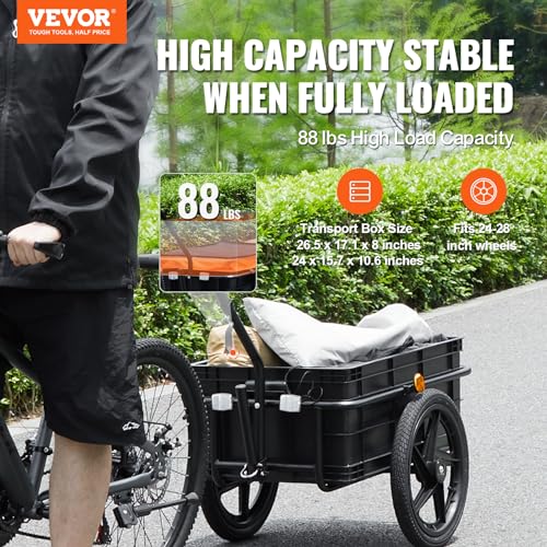 VEVOR Bike Cargo Trailer, 88 lbs Load Capacity, Heavy-Duty Bicycle Wagon Cart, Foldable Compact Storage with Universal Hitch, Waterproof Cover, 16" Wheels, Safe Reflectors, Fits 24"-28" Bike Wheels