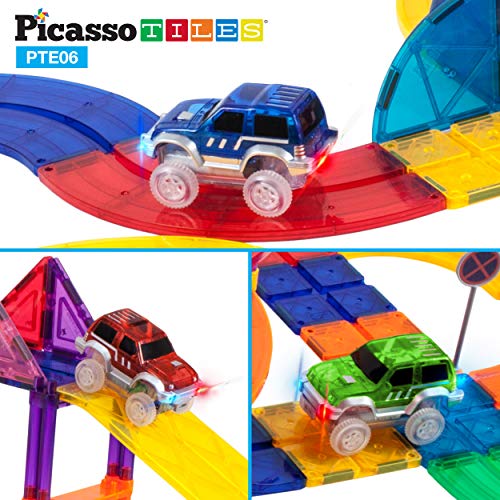 PicassoTiles 2 Piece Swift Highly Detailed Race Track Truck Dinosaur Cars Accessories in Bulk Package Compatible with STEM Magnetic Tile Race Track Building Kits for Kids Boys & Girls Ages 3+ PTE10