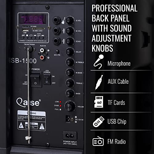 QAISE Portable Bluetooth Speaker & Karaoke Machine - Portable PA System with Wireless Mic, Professional Dual 12” Subwoofer with Lights, 7h Play time, 6000 Watts Peak Power - SonicBoomer X Douze