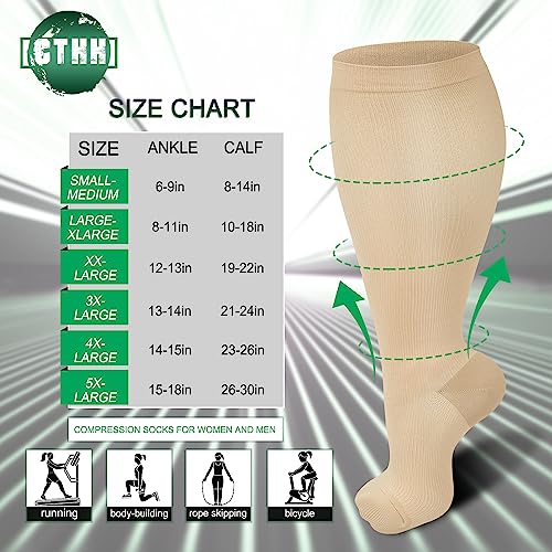 3 Pack Wide Calf Copper Compression Socks for Women & Men, Plus Size Knee High Stockings for Circulation Support, Copper Black, 3XL