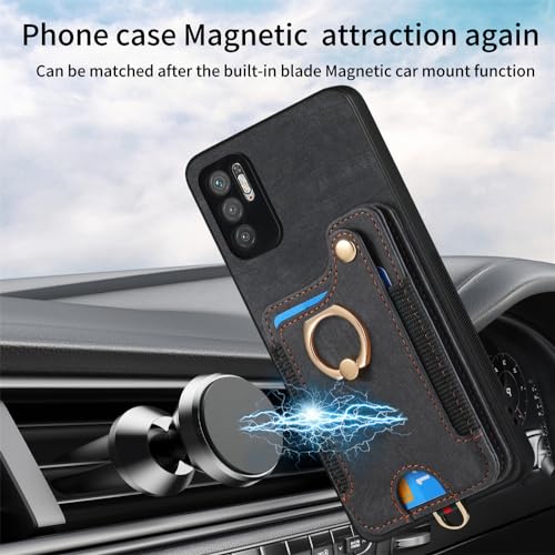 Asuwish Phone Case for Xiaomi Redmi Note 10 5G Wallet Cover with Tempered Glass Screen Protector Wrist Strap Lanyard RFID Credit Card Holder Ring Stand Poco M3 Pro/Redme Note 10T G5 Women Men Brown