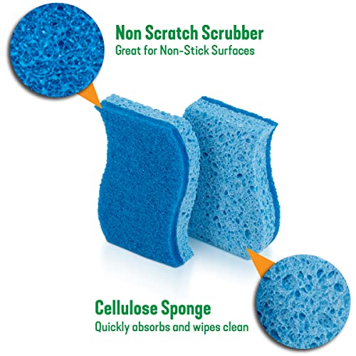 Pine-Sol Non Scratch Scrub Sponges - Double Sided Dish Scrubber Safe for Nonstick Cookware - Kitchen Essentials for Dishwashing and Cleaning, 2 Pack