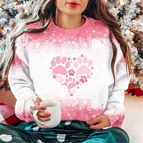 Christmas X-R31 Lime Green Colorful Flower Deer Print Relaxed Fit Long Outfits for Women Fall Winter Crew Neck Happy Festival Christmas Lounge Kawaii Outfit Sweatshirt Women 2023 Clothes XL