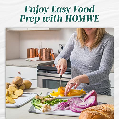 HOMWE Plastic Cutting Boards for Kitchen - 3 Piece Chopping Board Set w/Easy Grip Handles