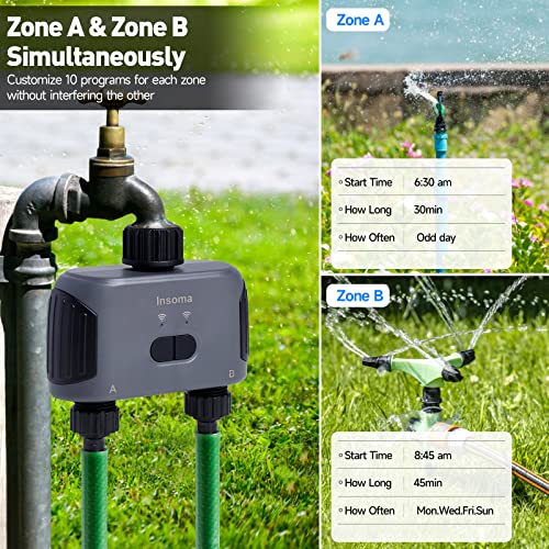 Insoma WiFi Water Timer, Smart Hose Timer for Garden Faucet, Sprinkler Timer with WiFi Hub, Up to 20 Watering Plans, APP Control, Work with Alexa and Google Assistant, 2 Outlets