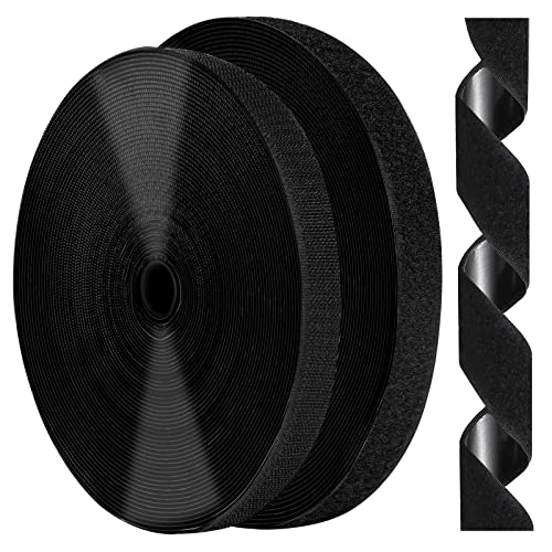 0.75 Inch x 82 Feet Black Self Adhesive Hook and Loop Tape Sticky Back Fastening Roll, Nylon Self-Adhesive Heavy Duty Strips Fastener for Home Office School Car and Crafting Organization - Black