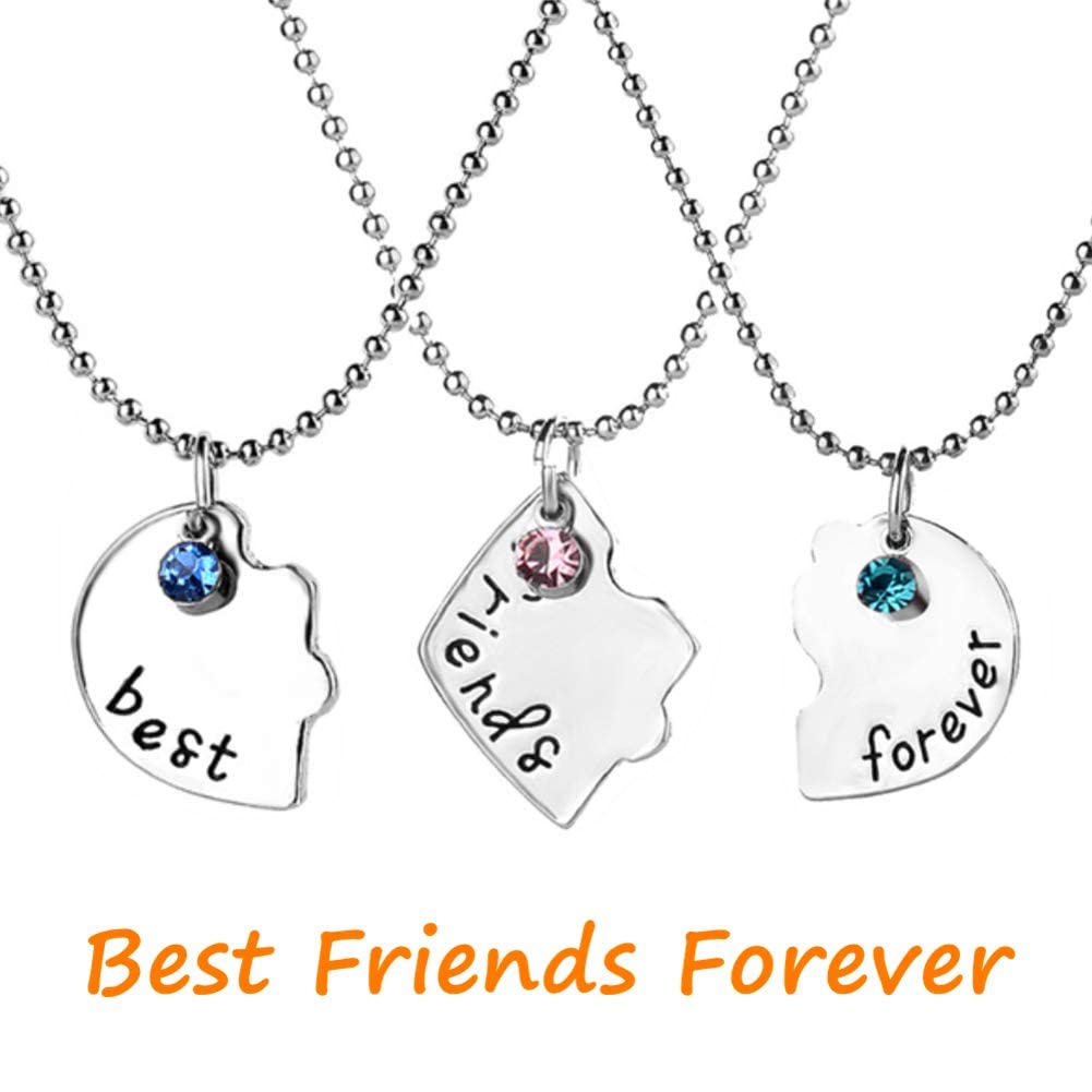 Best Friends Forever and Ever Necklace with Crystal Broken Heart Charm Pendant Set Friendship Necklace