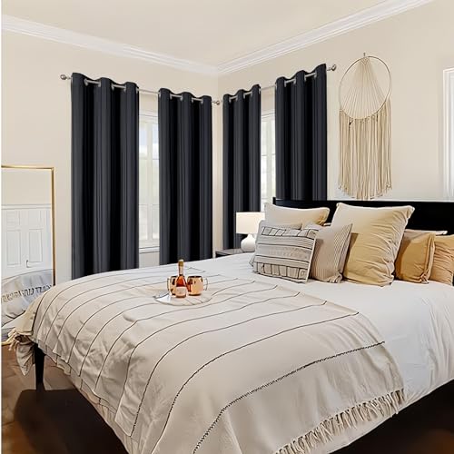 OVZME Kay Black 100% Blackout Curtains 45 Inch Long 2 Panels Burg, Luxury Stripe Black Out Room Darkening Curtains, Textured Thermal Insulated Drapes for Bedroom Living Room, Grommets-W42 x L45