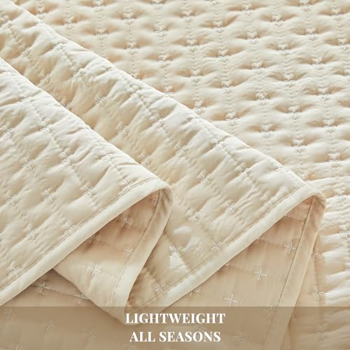 WARMDERN Beige Quilt Sets Queen Size, Cooling Summer Quilt for Hot Sleepers, Soft Lightweight Bedding Bedspread Coverlets for All Season(Beige, Queen)