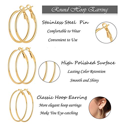 6 Pairs Stainless Steel gold silver Plated Hoop Earrings for Women Girls, Hypoallergenic Hoops Women's Earrings Loop Earrings Set