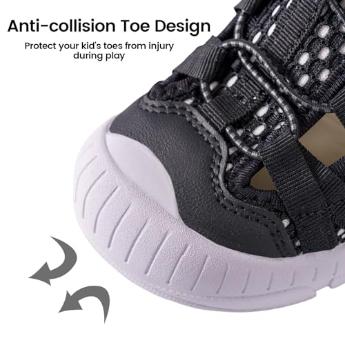 TZJS Boys Girls Water Shoes Kids Lightweight Beach Sport Sandals Breathable Quick Dry Swimming Sandals for Toddler(Black,4)