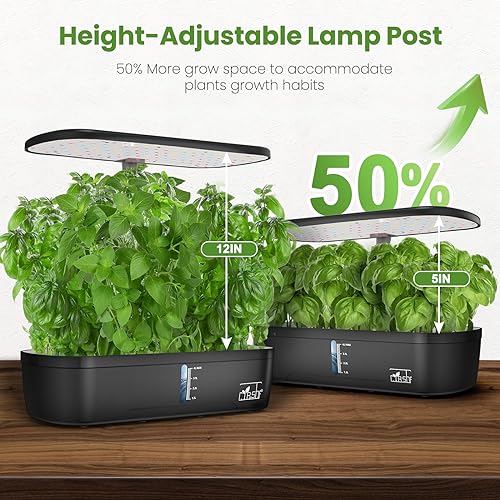 Indoor Garden Hydroponics Growing System 12 Pods, Indoor Herb Garden with LED Grow Light, Adjustable Height Up to 10.8inch, Hydroponics for Family