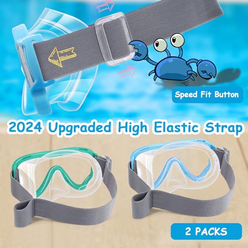 Vvinca Swim-Goggles with Nose Cover, 2 Packs Elastic Fabric Strap Snorkel Diving Mask Anti Fog UV No Pull Hair for Kids 3-14