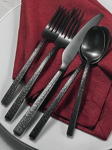 Alata Ripple 20-Piece Black Silverware Set Stainless Steel Flatware Set,Service for 4,Cutlery Set,Dishwasher Safe