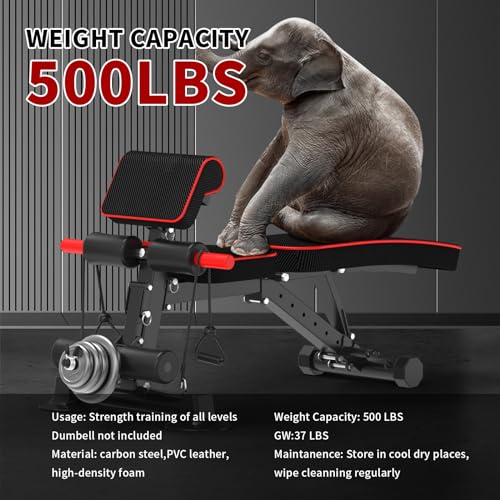Adjustable Weight Bench,Utility Workout Bench Foldable Incline Decline Benches for Home Gym Full Body Workout,Load 600LBS