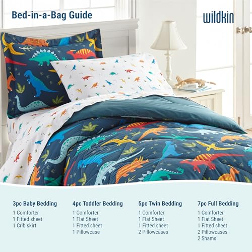 Wildkin 5-Piece Twin Bedding Set – 100% Cotton Comforter, Sheets & Pillowcase for Cozy Cuddles - Dinosaur Land