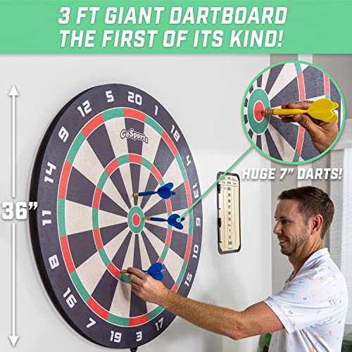 GoSports Giant 3 ft or 4 ft Cork Dartboards - Includes 12 Giant Darts and Scoreboard - New Fun Twist on Darts