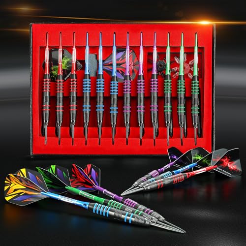 WINSDART Darts Metal Tip Set Professional Metal Darts for Dartboard Steel Tip Darts with Nonslip Iron Barrel Aluminum Dart Shafts,Extra Flights,Dart Sharpener,Gift Box