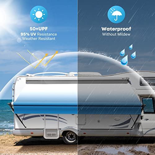 Kohree 14' Rv Awning Fabric Replacement, 19oz Durable Heavy Duty Weatherproof Anti-Fading Awning Fabric with Pull Strap, Outdoor Canopy for Camper, Trailer, Motorhome, Blue Fade, (Fabric 13'2")