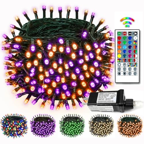 BHCLIGHT RGB Color Changing Halloween Lights with Remote, 66FT 200LED Purple and Orange String Ligthts for Outdoor/Indoor, Waterproof Tree Lights for Party Garden Halloween Christmas Decorations