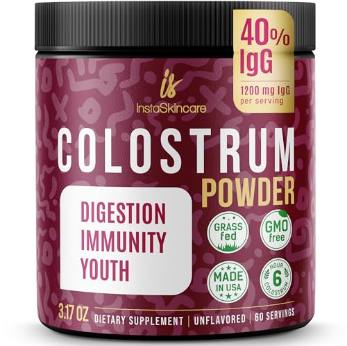 InstaSkincare Bovine Colostrum Powder - Pure Bovine Colostrum for Humans - Grass Fed Colostrum Supplement for Gut Support, Immune Health and Hair Growth - Made in USA 3.17 OZ