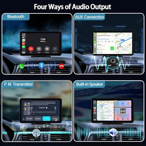 Apple Carplay Wireless Portable Touchscreen Car Stereo Bluetooth Voice Control 7" Apple Car Play & Android Auto Car Audio HD Screen with 1080p Backup Camera GPS Navigation/Mirror Link Fits All Cars