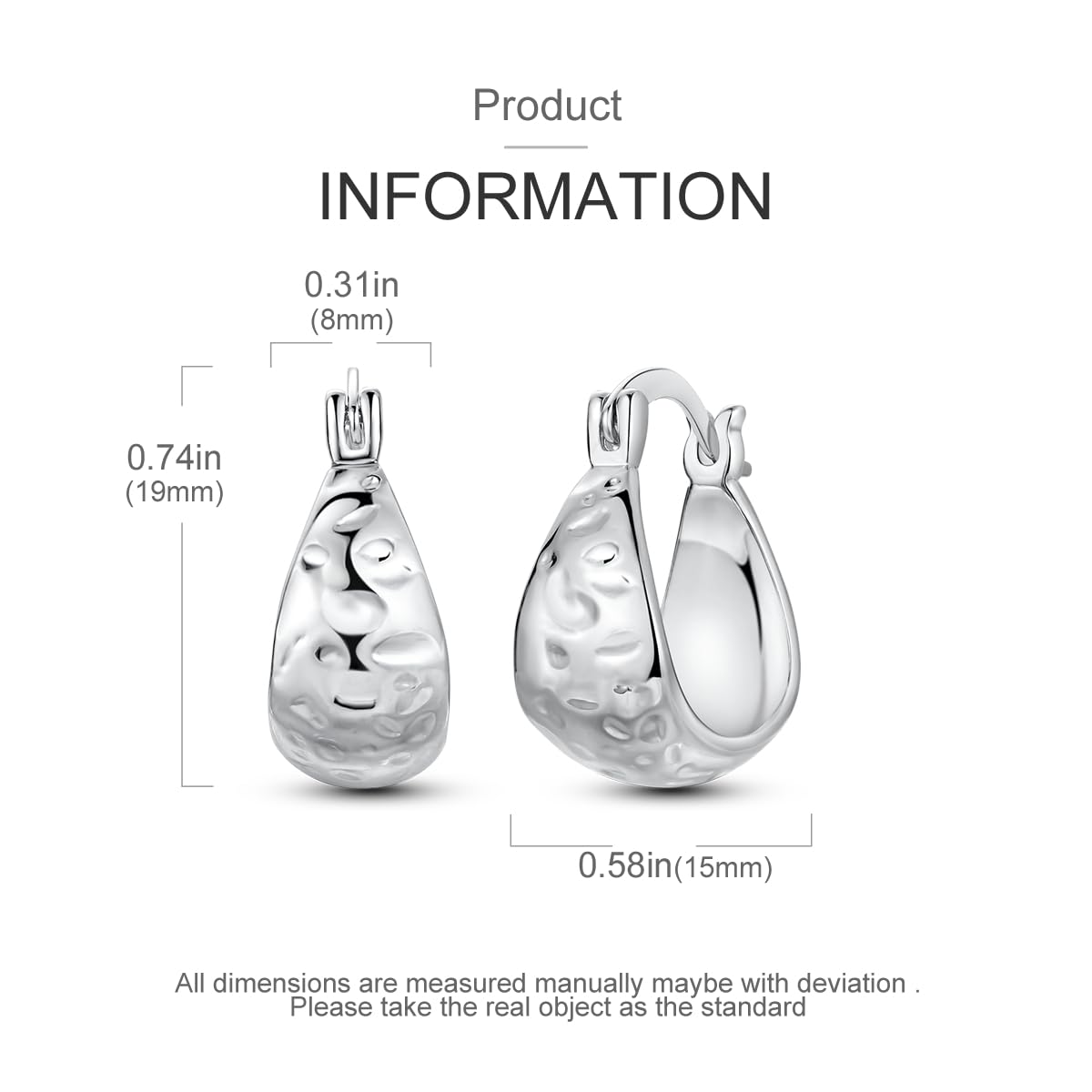 Hapour Sterling Silver Chunky Hoop Earrings for Women Hypoallergenic Thick Lightweight Huggie Earring Everyday Hoop Earrings