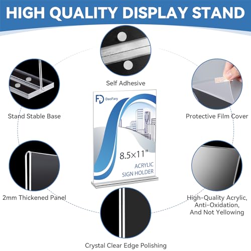 6 Pack Acrylic Sign Holder 8.5 x 11 Clear Display Table Signs Stand, Double Sided T Shape Flyer Holder Plastic for Picture Paper Frame Holder Home Office Menu Retail Show Fair