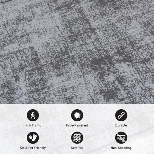 Rugshop Contemporary Distressed Bordered Soft Runner Rug 2'x7' Gray