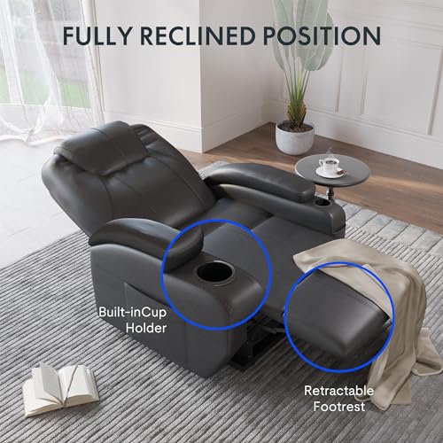 FLEXISPOT XL31 Power Lift Recliner Chair for Elderly, Oversized Electric Leather Lift Chair with Cup Holders, Side Pockets, Massage Reclining Chair Sofa for Living Room Bedroom (Black)