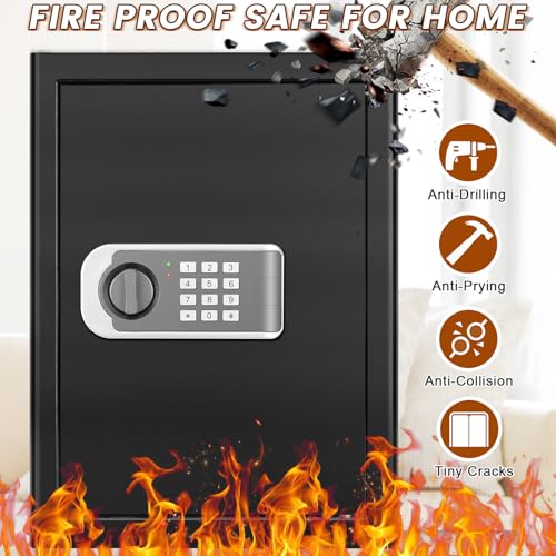 1.0 Cuft Small Security Digital Home Safe Box, Electronic Money Safe Box With Programmable Keypad, Removable Shelf, Combination Lock Fireproof Safes For Cash Jewelry Document Firearm Medicines