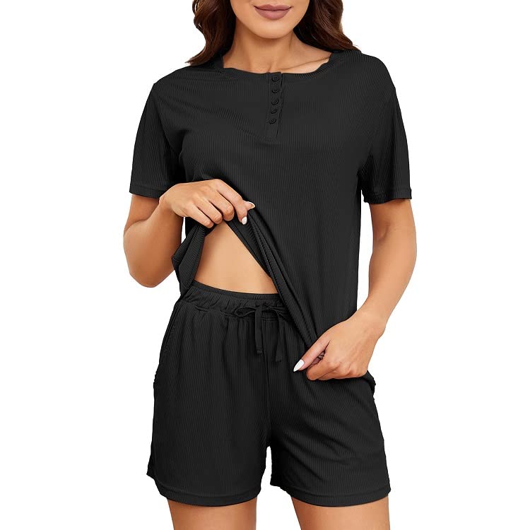 HEARTNICE Pajamas Set for Women Soft Shorts Lounge Sets Short Sleeve Sleepwear Summer PJ 2 Piece(Deep Khaki, S)