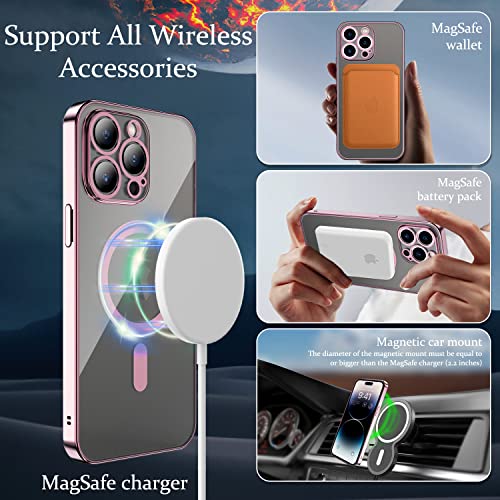 IKWZ Magnetic Clear Case for iPhone 14 Pro Case Compatible with Magsafe Camera Protector Gold Electroplate Edge Shockproof Soft Case for iPhone 14 Pro Case (6.1 inch) (Black)