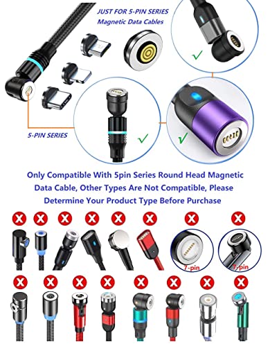 Raosky Magnetic Charging Cable,Magnetic Charging Tips, 540° Rotate Magnetic Data Cable 5pin Series,5V3A 3in1 Fast Charger Cable,Magnetic Cable USB Cord for All Smartphone(Sets/Purple/3in1,6Pack)