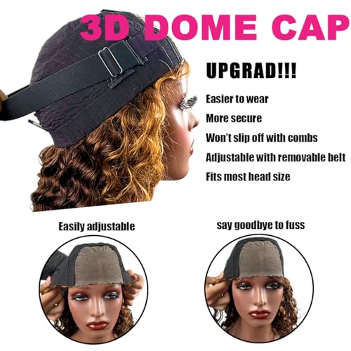 Fronbanis Chocolate Brown Glueless Wigs Human Hair Pre Plucked Pre Cut 180% Density Closure Wigs Human Hair Bob Wig Curly Human Hair Wig Wear and Go Glueless Wig for Women 16 Inches