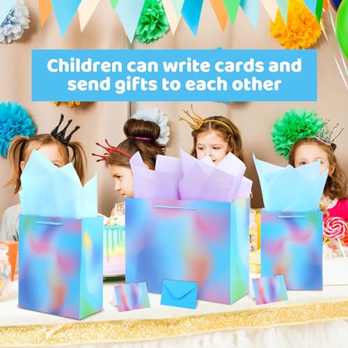 Prgery 2 Pcs 9" Medium Birthday Gift Bag with Greeting Card and Color Tissue Paper(Blue Gradient)