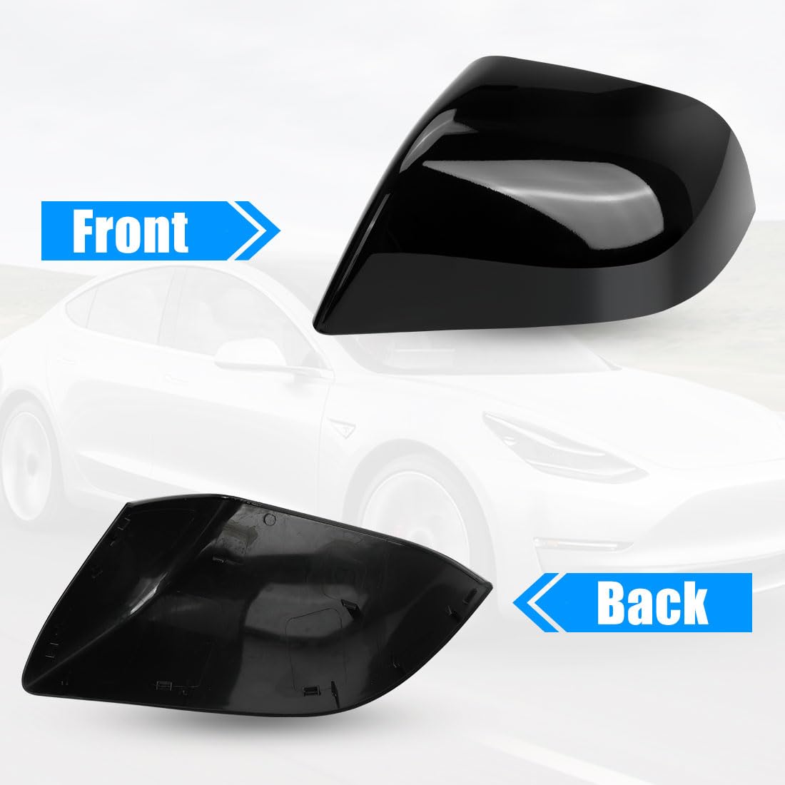 2 Pcs Replacement Glossy Black Shells Mirror Covers Compatible with 2017 2018 2019 2020 2021 2022 2023 Tesla Model 3