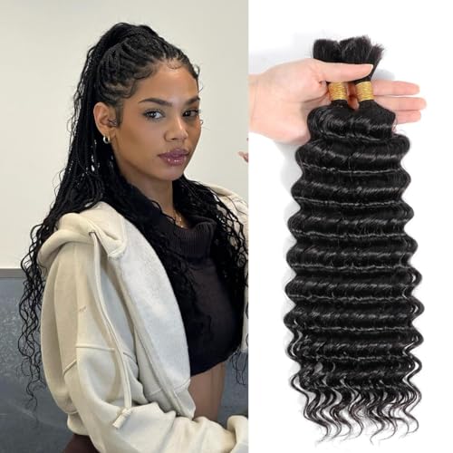 Human Braiding Hair for Boho Braids Deep Wave Bulk Human Hair Highlight 4/30 Brazilian Virgin Curly Human Hair Extension Wet and Wavy Micro Human hair Braiding Hair 2 Bundles/Pack 100g(26inch)