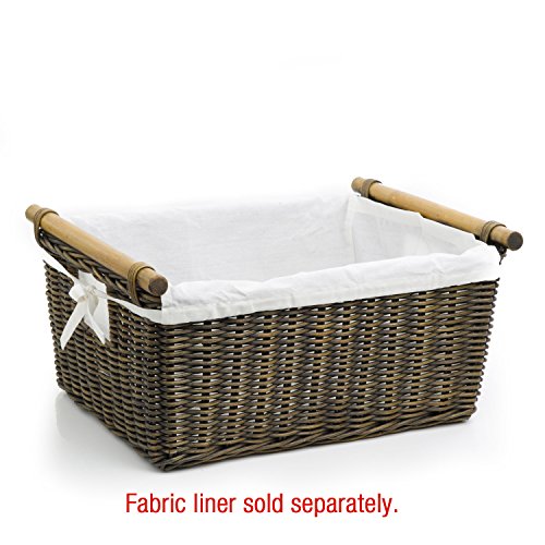 The Basket Lady Pole Handle Wicker Storage Basket, Small, 14 in L x 10 in W x 7.5 in H, Antique Walnut Brown