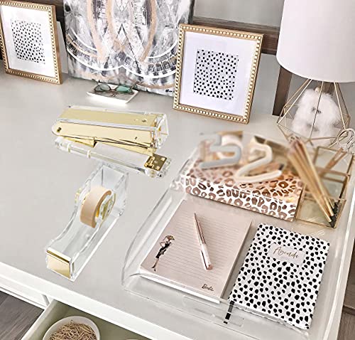 Acrylic Gold Tape Dispenser Gold Desktop Stapler, Acrylic Office Supplies Includes Staple Remover, Tape, 1000pcs Staples Desk Accessory Kit, Cute Office Stapler Set for Modern Design Office Desktop