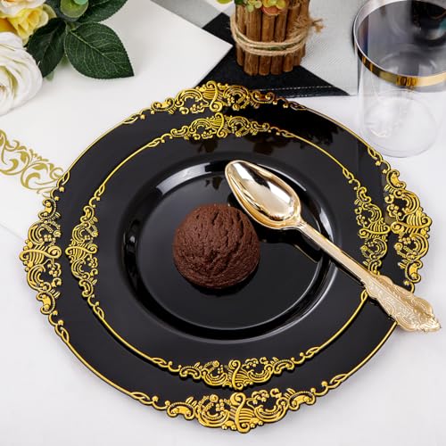 Nervure 350PCS Plastic Plates - Plastic Dinnerware Sets - 100 Disposable Plates, 150 Plastic Silverware, 50 Cups, 50 Napkins