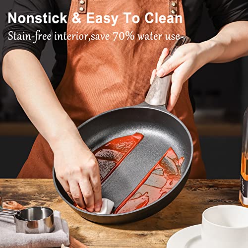 SENSARTE 2Pcs Nonstick Cookware Sets, 8 Inch & 9.5 Inch Nonstick Pots and Pans Set, Cooking Pan Set with Woodgrain Handle,Non Toxic Cookware for All Stove Tops, Healthy and Safe, Induction Compatible