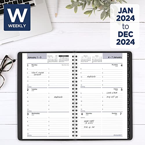 AT-A-GLANCE 2024 Weekly Appointment Book & Planner, 5" x 8", Small, Tabbed Telephone/Address Pages, DayMinder, Black (G2100024)