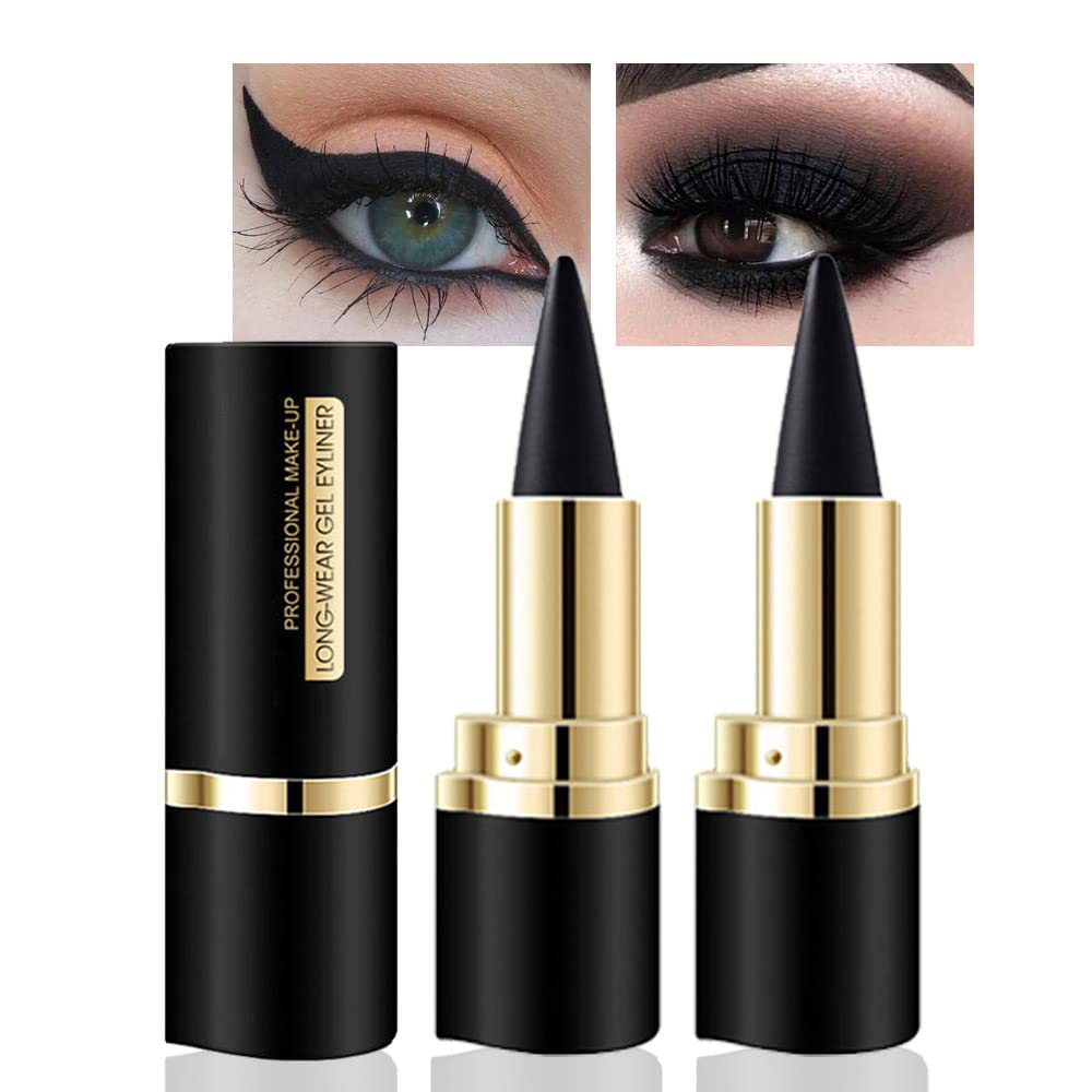 Kaely 2Pcs Black Gel Eyeliner Pencil,Natural Black Eyeliner Cream Waterproof Smudge Proof,Eye Liner Black Smokey Eyeshadow Palette Stick Crayon,Goth Halloween Makeup,delineador de ojos contra el agua