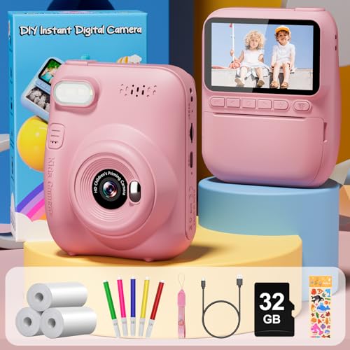 Kids Camera Instant Print, 3.0" HD 32MP Kids Camera Birthday Gifts for 3-12 Year Old Girls Boys, 1080P Digital Camera for Toddler Children, Portable Toy with 32GB SD Card-Blue