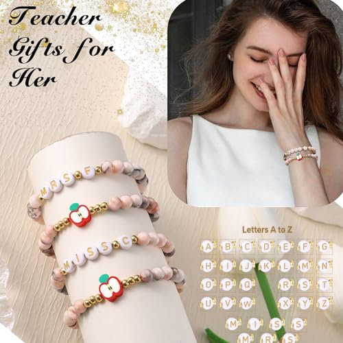 Btysun Teacher Appreciation Day Gift Ideas, Teacher Appreciation Gifts for Women Thank You Gifts for Teachers Initial Bracelet Mrs M Cute Bracelets End of Year Teacher Gifts from Students