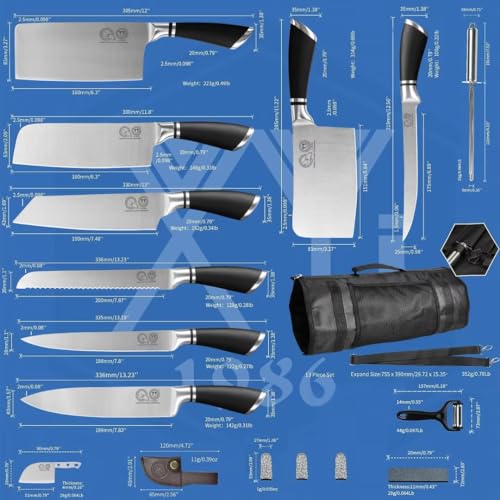 XYJ 8-Piece Stainless Steel Knife Set with Sheath & Bag - Professional Chef's Knives for Meat, Vegetable & Kitchen Tasks, Ergonomic Handles for Comfortable Cutting