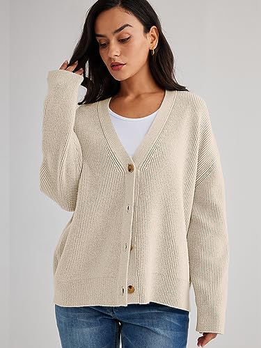 LILLUSORY Cardigan Sweaters for Women 2024 Fall Fashion Oversized Lightweight Sweater Knit Work Jackets Outfits Clothes White M