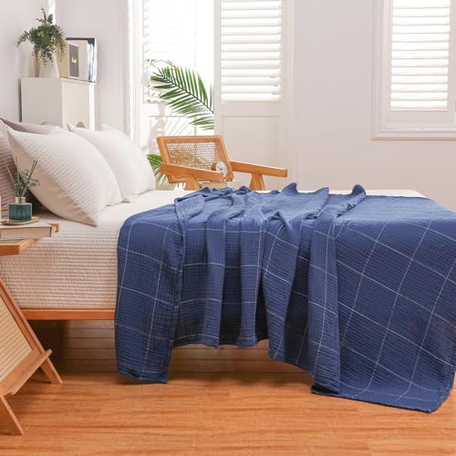 Beoty Lake Muslin Throw Blanket for Adults and Kids, 100% Cotton Throw Blanket for All Season Cozy Soft and Lightweight Fall Blanket 80''×60'' Large Size Thin Blankets for Bedding Couch -(Light Tan)