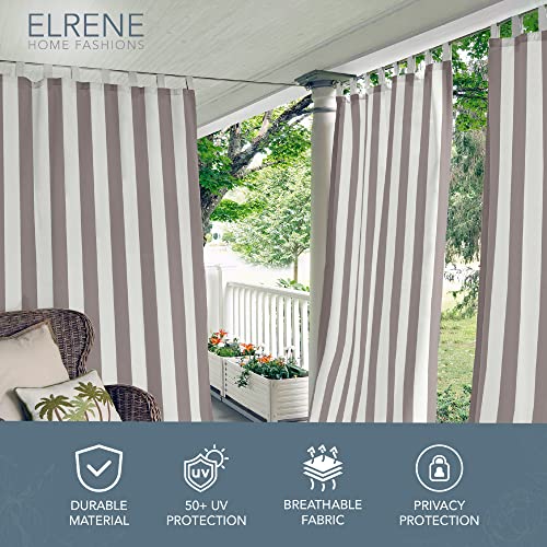 Elrene Home Fashions Highland Stripe Indoor/Outdoor Curtain Panel, 50 inches X 84 inches, Gray